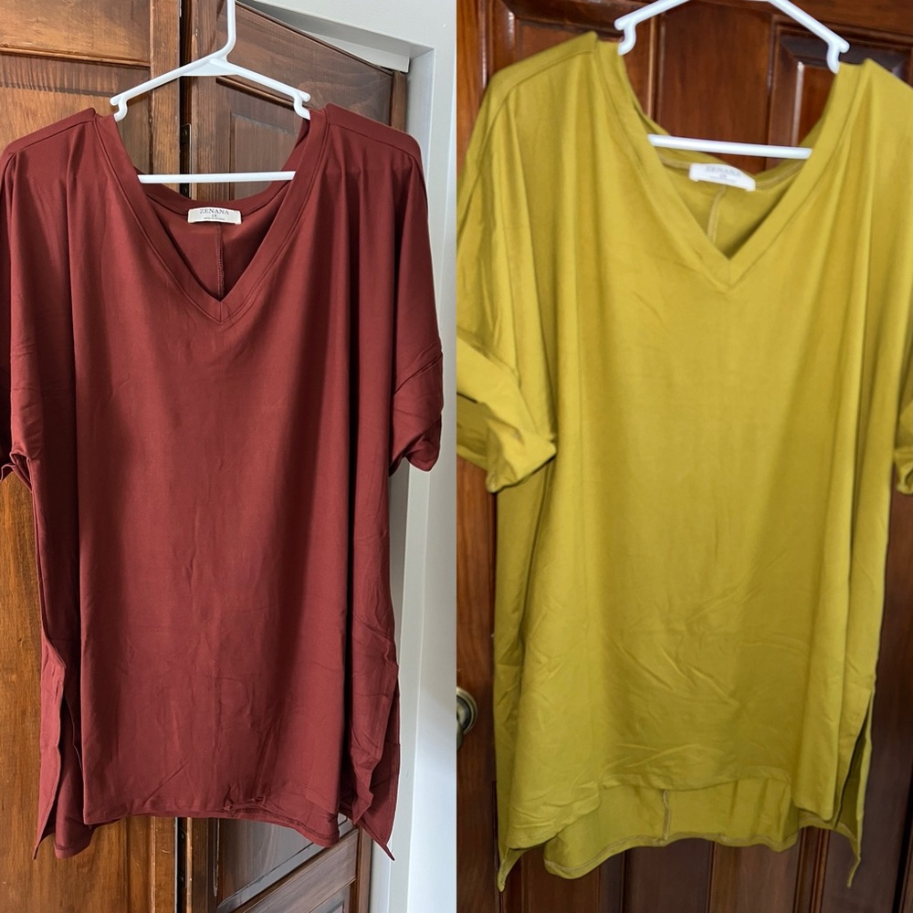 Zenana V-Neck Tops - Burgundy and Mustard- Super Soft ❤️